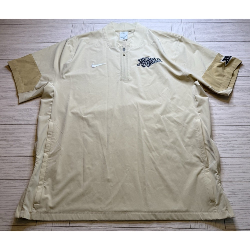 Nike Short Sleeve Zip Side Coaches Sideline Jacket T-Shirt Gold Blue Knights XL
